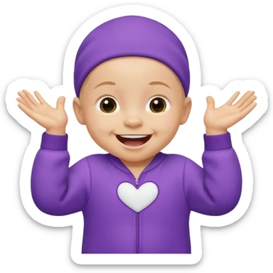 A baby wearing a purple onesie, laughing joyfully. hands down sticker