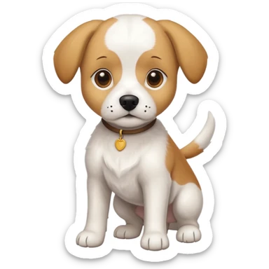a full body white beagle x maltese x chi dog the size of a kelpie with light brown ears and a light brown patch on one eye sticker