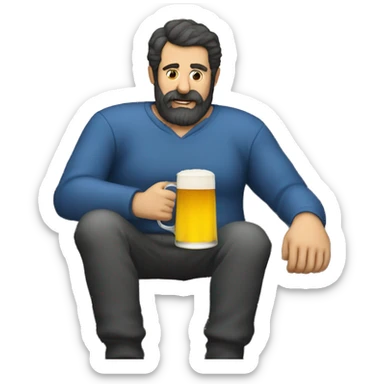 Dark hair middle age beard man drinking beer on couch stomach sticker
