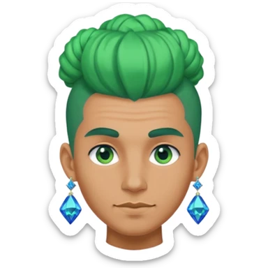 gem lover man with gem accessories excessive amount very big gem earrings green bun hair and bluediamonds  sticker