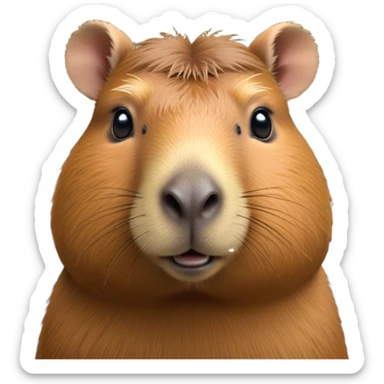 cinematic-noble-capybara-portrait-emoji,-poised-and-serene,-with-a-robust,-rounded-build-covered-in-soft,-earthy-fur-and-gentle,-wise-eyes,-simplified-yet-sharp-and-sophisticated-features,-highly-detailed,-glowing-with-a-warm,-natural-glow -simplified-yet-realistic head tilted confidently staring at the camera in a comical way sticker