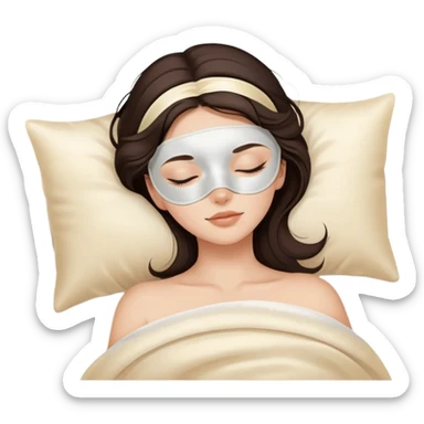 pretty brunette sleeping with cream coloured silk eyemask soft textures and ethereal glow sticker