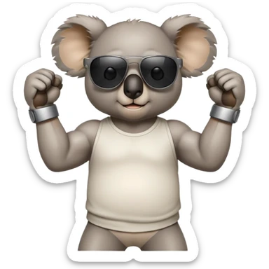 anthropomorphised koala in casual clothing, wearing dark sunglasses, flexing muscles sticker
