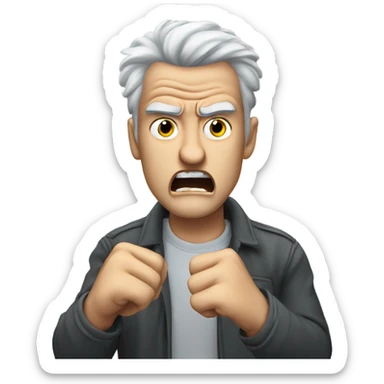 An angry white man with grey hair Shakes his fist at the sky in rage sticker