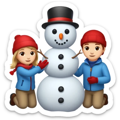 Kids building a snowman sticker