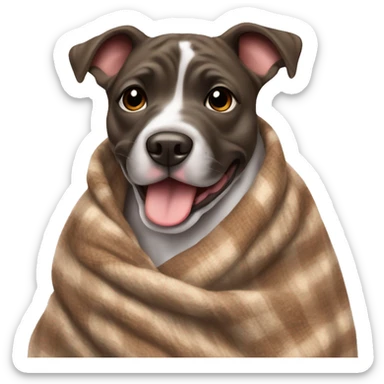 Happy brindle pit wrapped in a cozy blanket sticker