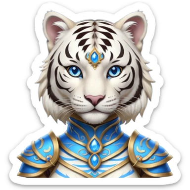 ESO Female white tiger khajiit leader of the umbral rose, blue eyes, blue 'third eye' gem sticker