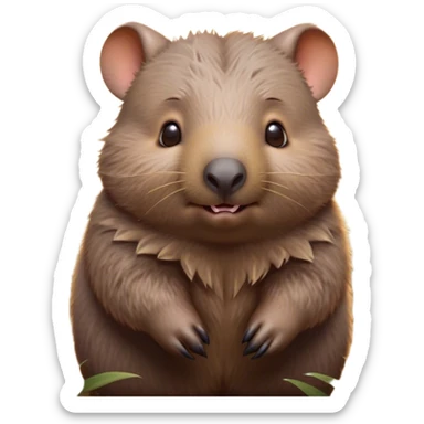 Cinematic Cute Wombat Portrait Emoji, Head tilted playfully and inquisitively, featuring a fluffy, shaggy brown fur with a round, endearing face and twinkling eyes full of gentle curiosity, Simplified yet irresistibly adorable features, highly detailed, glowing with a warm, friendly glow, high shine, affectionate and chubby, stylized with a touch of bushland whimsy, bright and endearing, soft glowing outline, capturing the essence of a mischievous yet loving wombat, so playful it feels like it could trundle out of the screen into your arms! sticker
