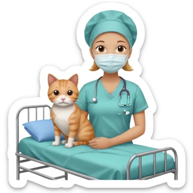scrub nurse with cats and operation  beds sticker