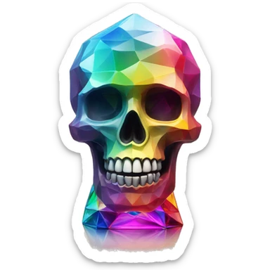 symbolic skull sculpture symbolizing chromatic light with a geometric, faceted design. The bottle is standing upright with angular and baroque features. The vibrant rainbow of colors highlights the sharp edges and planes.  sticker