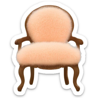 Chair with peach Mongolian curly fur seat with a vintage peach and white floral back and a natural wood frame sticker