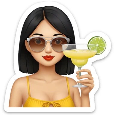 Asian girl-black hair drinking margarita wearing sunglasses sticker