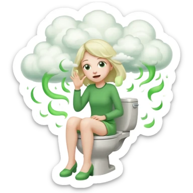 Girl on toilet with green fart clouds around here, she looks relieved sticker
