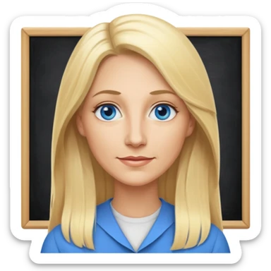 a 40 year old teacher with long blonde hair and blue eyes long face sticker