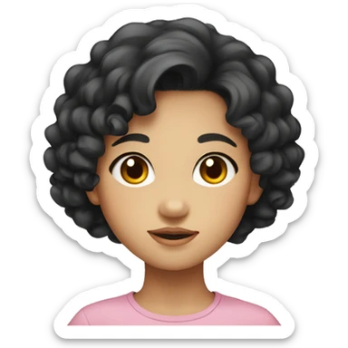 Southeast Asian, round face, young girl, black curly hair, short hair sticker