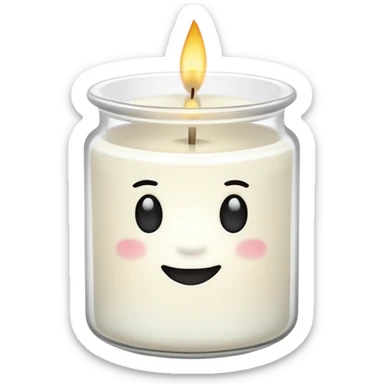minimal flat emoji of a white scented candle in a glossy white glass jar with the write “cotton”, soft warm glow, clean vector style, elegant and modern, transparent background lux style sticker
