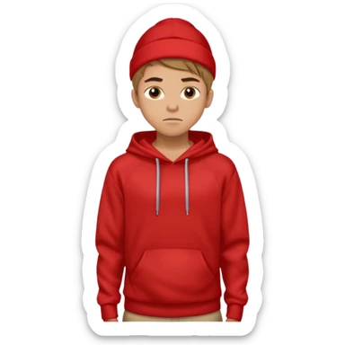 make me an emoji of an americain 19 yearold boy in a red hoodie that says "south" on it and give him with tan skin with his hands in his hands in his pocket not grining flexing his muscles sticker