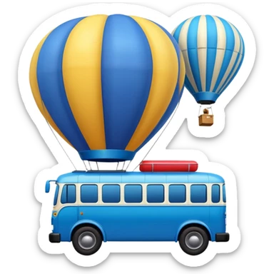 make me a high definition emoji of a Blue bus suspended by a single hot air balloon sticker
