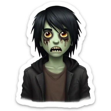 boy zombie with black hair emo creepy medium long hair scary sticker