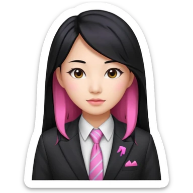 long black haired pink hair asian woman with tie and blazer sticker
