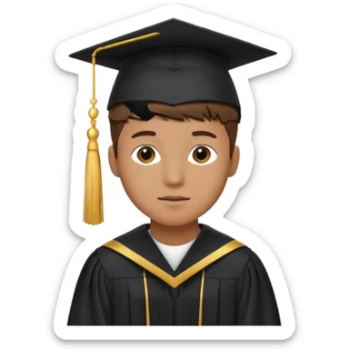 A young man with short brown hair, light brown skin, wearing a black graduation cap with a gold tassel. sticker