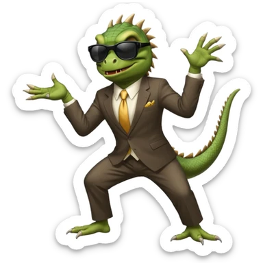 capitalist iguana banker godfather with black sunglasses breakdance scaring sticker