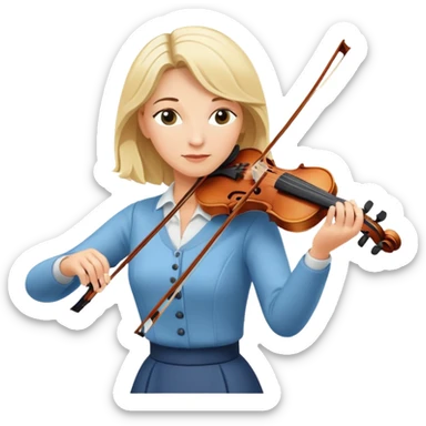 Full body of middle-aged blonde woman playing violin, standing position sticker