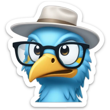 Crazy funny Articuno head with human white teeth and beautiful smile wearing glasses and hat sticker