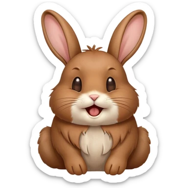 Cinematic Cute Yawning Brown Rabbit Portrait Emoji, Head tilted slightly with a dramatic, wide-open yawn, showcasing a smooth, rich brown fur with floppy ears, round brown eyes barely open in drowsy contentment, Simplified yet irresistibly adorable features, highly detailed, glowing with a soft, cozy glow, high shine, relaxed yet expressive, stylized with a touch of whimsy, bright and endearing, soft glowing outline, capturing the essence of a sleepy yet affectionate bunny, so drowsy it feels like it could stretch out of the screen and curl up for a nap! sticker