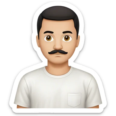 afghan man born in 2003 with black hair, black mustach and black petit goatee wearing a white teeshirt. sticker