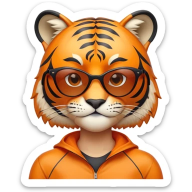 female energetic anthropomorphised tiger in sports clothes, wearing dark sunglasses, head and shoulders only sticker