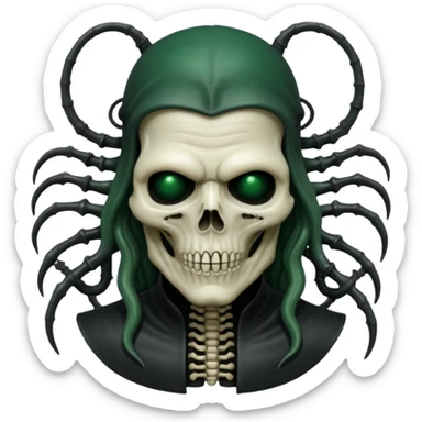 HR giger, wires dark green flesh undead sorcerer, head. bones and skin sticker