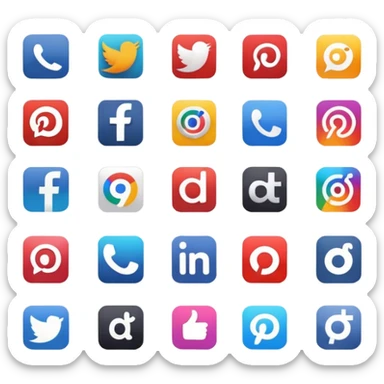 Create a set of social media logos grouped together: Slack, Reddit, Discord, Substack, LinkedIn, Google Reviews, Facebook Groups, Instagram, TikTok, Pinterest sticker