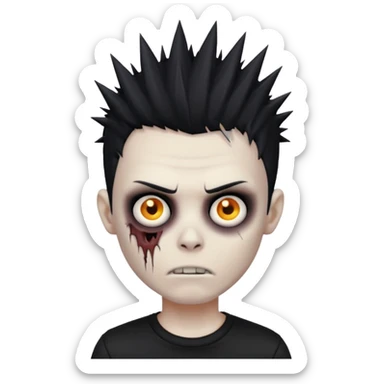 zombie boy with spiky black emo hair and a black shirt sticker