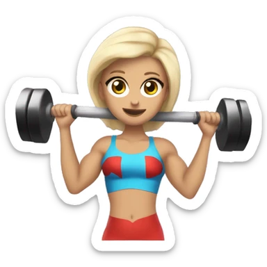Find a picture of Lana in my camera roll and make an emoji of her, lifting weights and wearing a superhero costume sticker