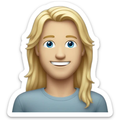 White guy with blue eyes and medium-long blond hair smiling with one silver teeth sticker