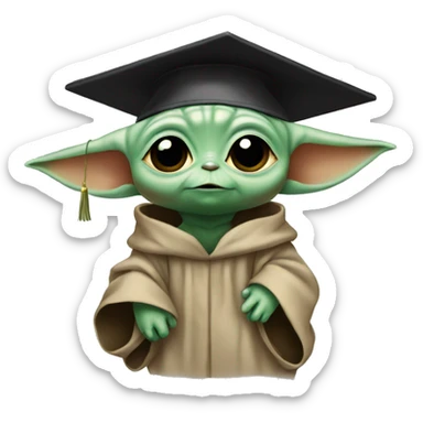 baby yoda wearing graduation cap sticker