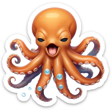 Cinematic Cute Yawning Octopus Portrait Emoji, Head tilted slightly with a dramatic, wide-open yawn, showcasing a plump, light orange body decorated with delicate blue rings and loosely draped arms with sleepy, half-closed eyes, Simplified yet irresistibly adorable features, highly detailed, glowing with a soft, cozy underwater glow, high shine, relaxed yet expressive, stylized with a hint of whimsical aquatic charm, soft glowing outline, capturing the essence of a drowsy yet affectionate octopus that appears ready to stretch and yawn its way out of the screen! sticker
