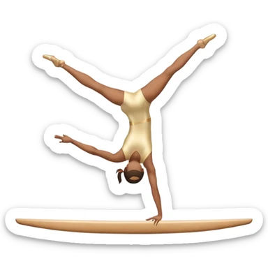 An artistic emoji of a professional sports acrobat performing a stunning balance pose on a narrow beam. The acrobat showcases perfect control, flexibility, and strength, executing an elegant handstand. The background features a bright gymnastics arena with spotlights. sticker