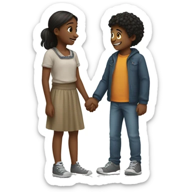 girl patting a boy sticker