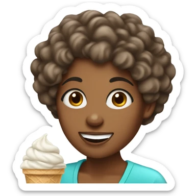 pretty brownskin woman with curly 3c hair eating ice cream  sticker