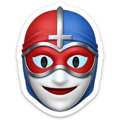 Make me an emoji to my school Holy cross davao college  representing this three colors ❤️💙🤍 make it like a crusader but fully mask on sticker