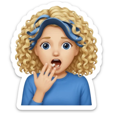 Emoji di ragazza bionda riccia che urla e mette una mano in faccia davanti la bocca e gli occhi sticker