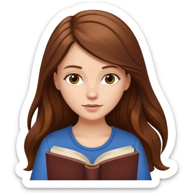 Emoji style white girl with long brown hair reading a book sticker