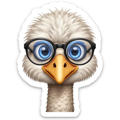 Ostrich with big blue eyes and eyeglasses sticker
