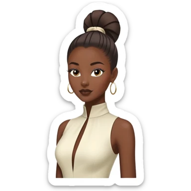 Stylish African fashion model with sleek high ponytail, elegant pose, fashionable outfit sticker