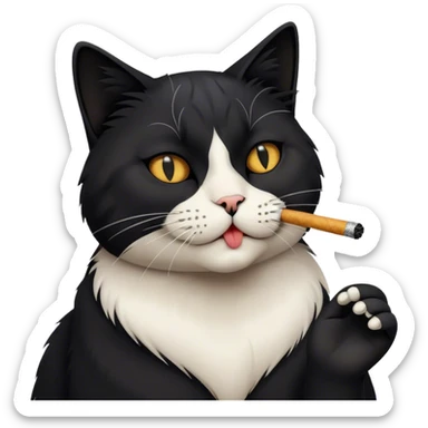 Cat smoking a cigarette blowing an O sticker