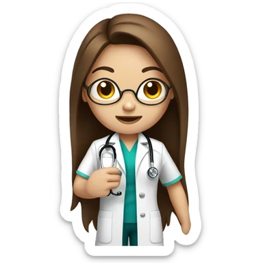 doctor girl with long brown hair and white skin, holds a stethoscope in his hands sticker