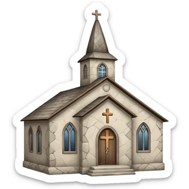 church building with a steeple and cross sticker