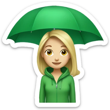 Brunette blond girl green hoodie and green umbrella sticker